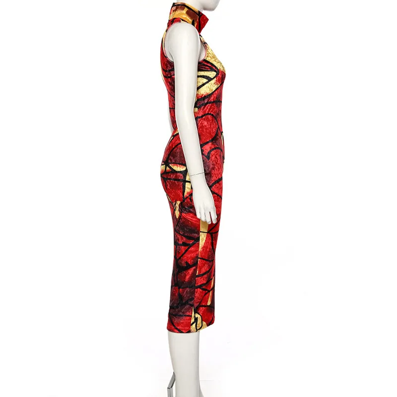 2020 облегающее длинное вельветовое платье без рукавов с высоким воротом новый