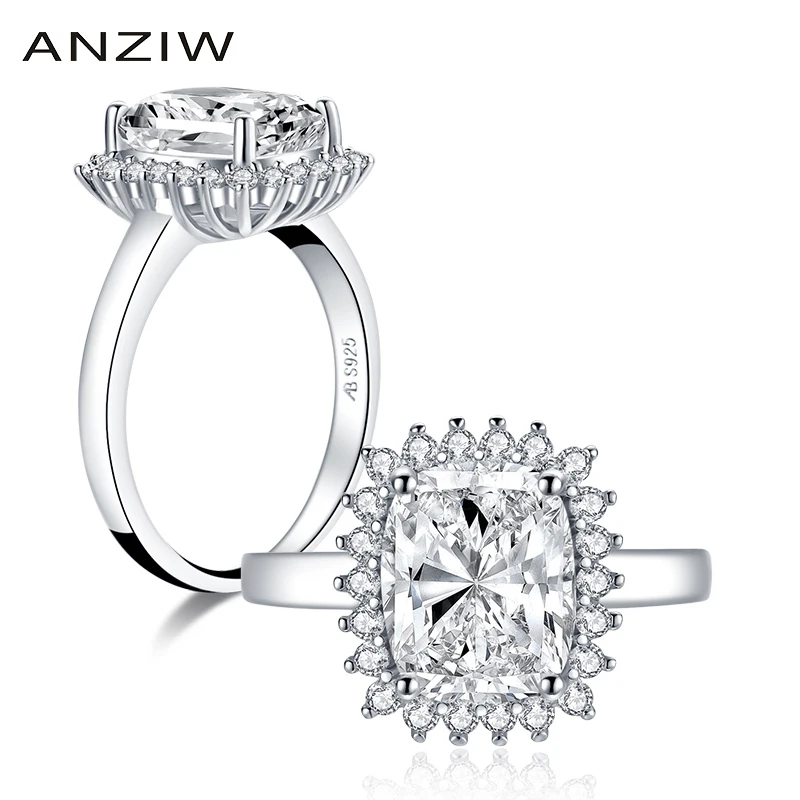 

ANZIW 925 Sterling Silver 3.0 Carats Cushion Cut Halo Engagement Ring for Women Simulated Diamond Anniversary Wedding Band