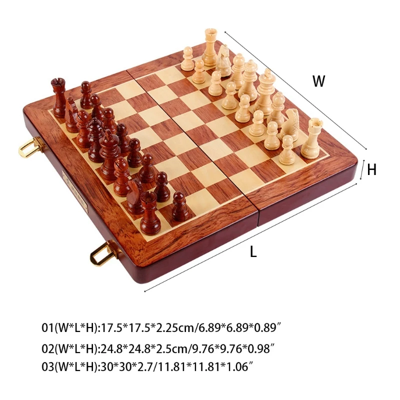 

Magnetic Wooden Chess Set with Storage Folding Chess Board Lockable Case Portable Travel Puzzle Game for Kids Adults