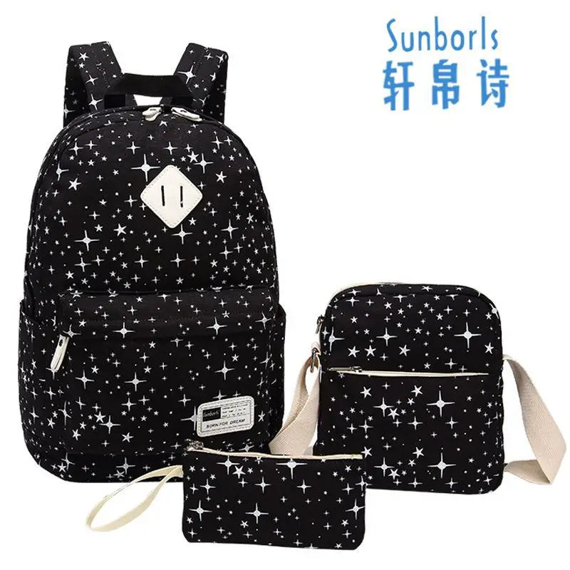 Комплект из трех предметов Студенческая сумка брезентовый Рюкзак для девочек