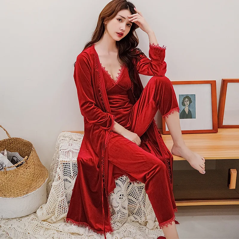 Бархатный пижамный комплект из 4 предметов сексуальная пижама с v образным