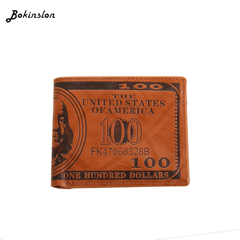 Bokinslon из искусственной кожи Короткий Мужской кошелек модный 100 USD Графический для