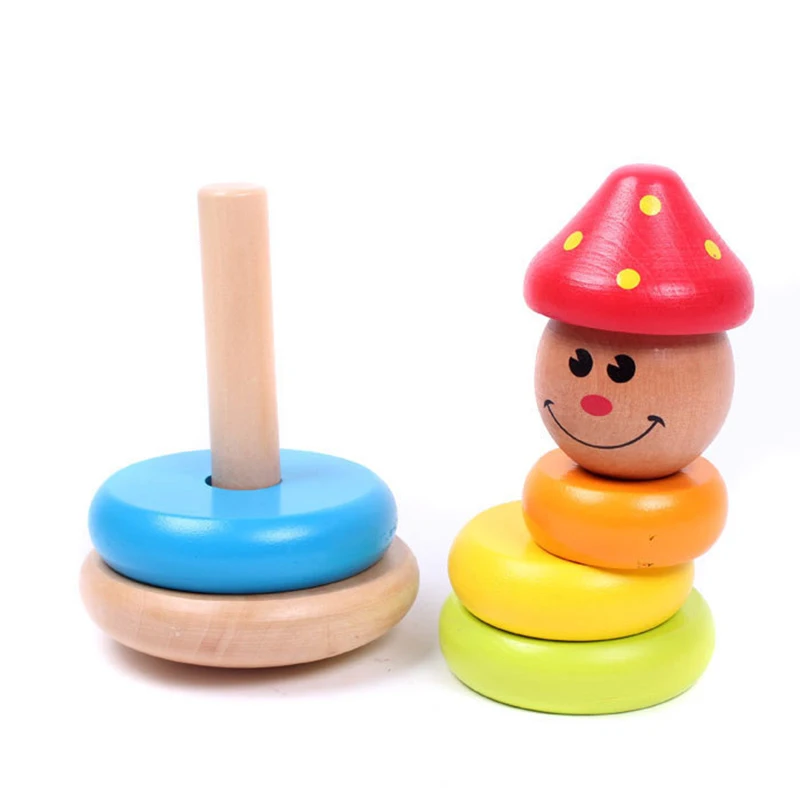 Детская деревянная с радугой башней кольцо строительные блоки для