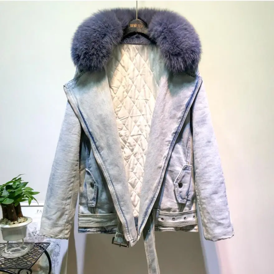 Женская зимняя куртка с воротником из натурального меха лисы и хлопковой