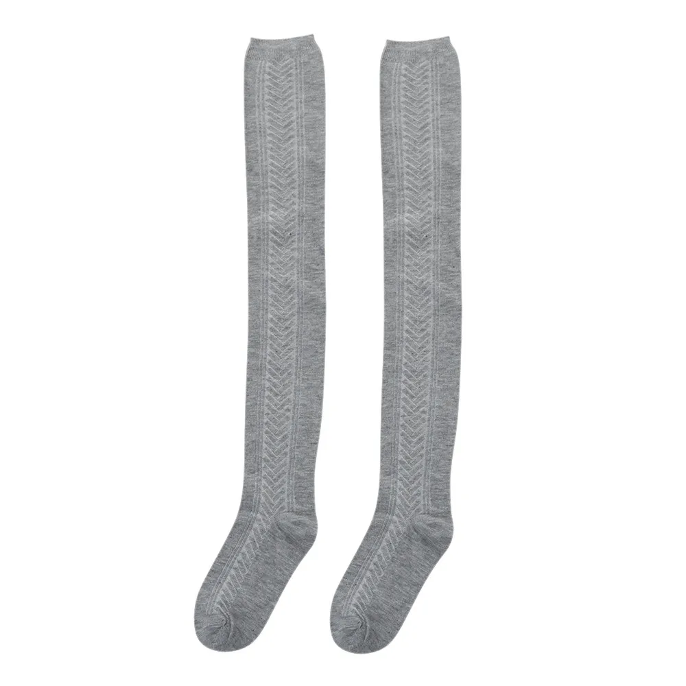 Light Gray2 Женские чулки до бедра, длинные чулки выше колена, женские зимние однотонные Длинные теплые хлопковые вязаные чулки, calcetas largas mujer - Цвет: Light Gray2