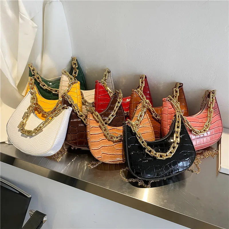 

Casual retro women's single shoulder underarm satchel new fashion women's bag crocodile pattern dumpling handbags