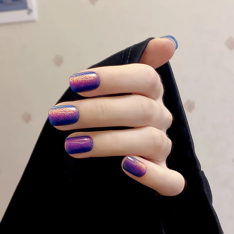 

24 PCS per Box Durable Luxury Glitter Opal Acrylic Square Press on Jelly Gel Nail Ombre Short Fake Nails JP1835-B5