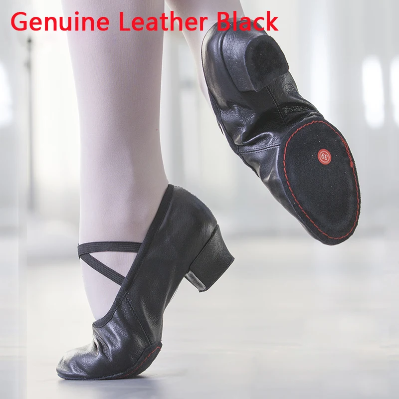 Genuine Leather BK Качественная танцевальная обувь для женщин; кожаная обувь на среднем каблуке для девочек; балетная обувь для джаза; обувь для танца живота и йоги; обувь для латинских танцев; обувь для учителя - Цвет: Genuine Leather BK