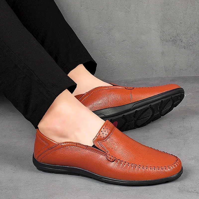 Men Casual Shoes outdoor Luxury Brand Genuine Leather Mens fashion Loafers Moccasins Comfy Breathable Slip on Driving Shoes a4
