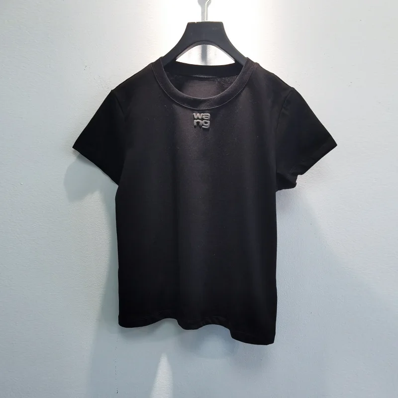 

Hoge Kwaliteit Lente En Zomer Nieuwe Brief Afdrukken Alle-Match Slanke Korte Mouwen T-shirt Vrouwen Katoenen Top