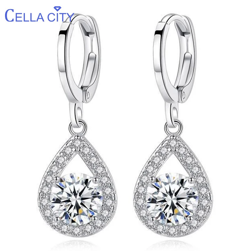 Серьги-подвески женские из серебра 925 пробы с цирконом класса ААА | Украшения и