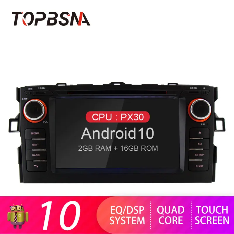 TOPBSNA 2 Din Android 10 автомобильный dvd плеер для TOYOTA Auris 2008 2011 WIFI Мультимедиа GPS Навигация