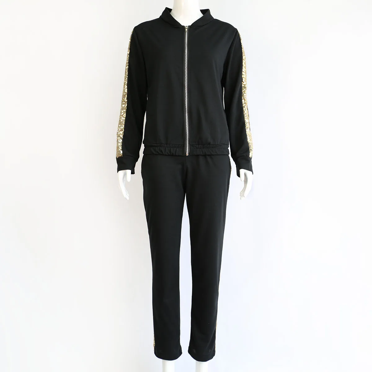 

Women's casual long-sleeved sportswear with zipper top and pants suit two-piece women's temperament top solid color casual suit