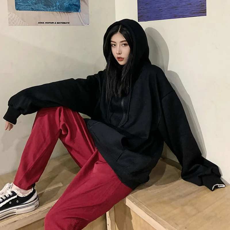 

Jackets Womens Solid Vintage Thickening Loose Hooded n Style Harajuku Leisure Oversize Couple Female Students Bf Chic