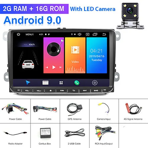 Podofo 2din Android Авторадио автомобильный gps мультимедийный плеер для VW SKODA Octavia GOLF 5 6 PASSAT B6 JETTA сиденье для Polo TIGUA - Цвет: 2 16G 4 LED Camera