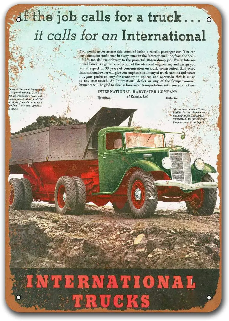 

1935 International Trucks Tin Metal Signs Vintage Cars, Sisoso Plaques Poster Man Cave Bar Retro Wall Decor 12x16 inch