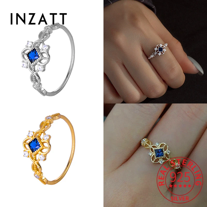 

INZATT Real 925 Sterling Silver Blue Zircon Crown 14K Gold Ring For Women Charm Fine Jewelry Party Classic Accessories Wholesale