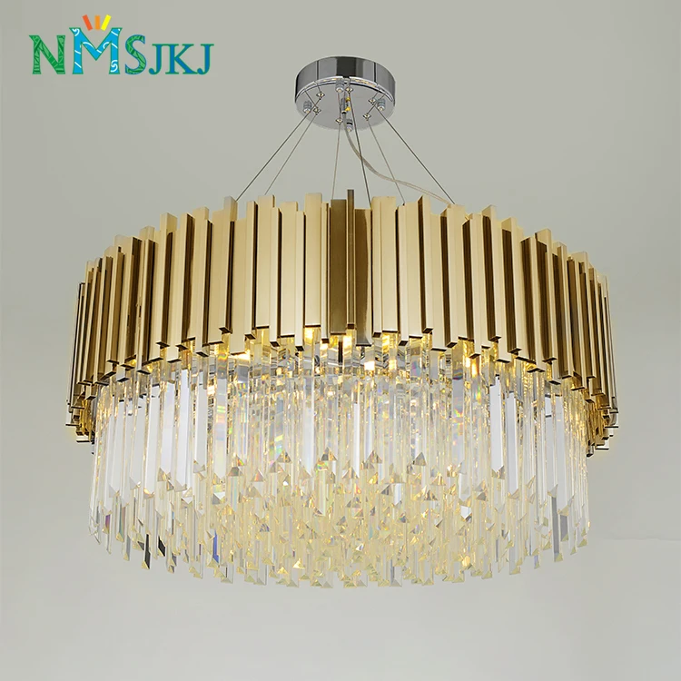 Modern LED Polished Steel Crystal Luxury Round Gold and Silver Chandelier for Living Room Bedroom | Лампы и освещение