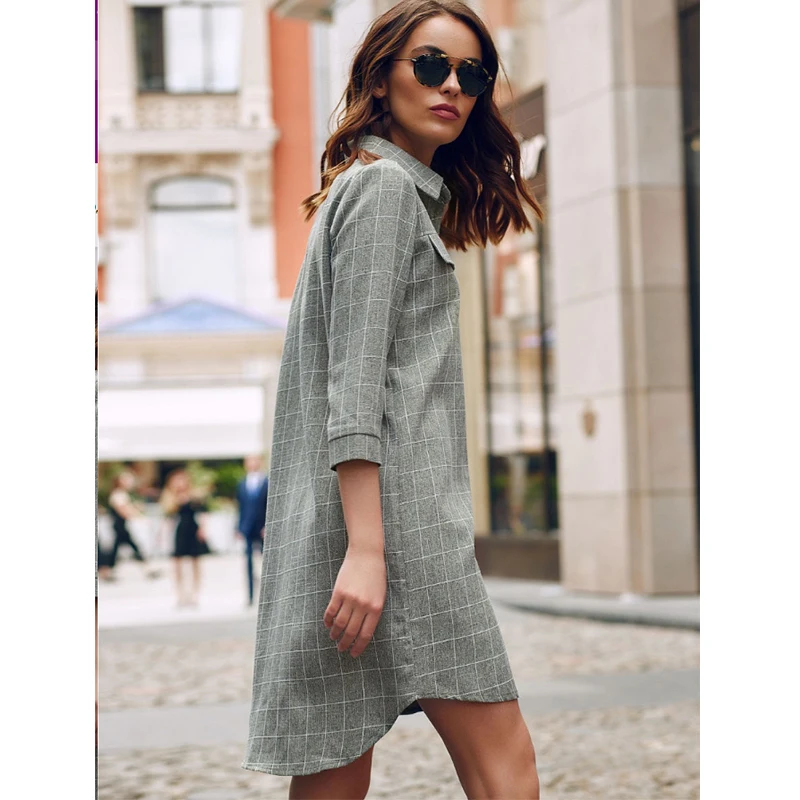 Женское винтажное клетчатое прямое платье с принтом офисное женское отложным