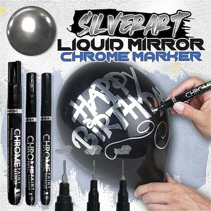 

Silve Paint Mirror Chrome Finish Metallic, Gloss Oil-Based Silver Mirror Marker, Reflective Paint Pen for DIY, Gift Card Marking