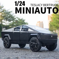 124 new tesla cybertruck pickup alloy diecasts toy vehicles metal car model sound light pull back kids toys gifts collection