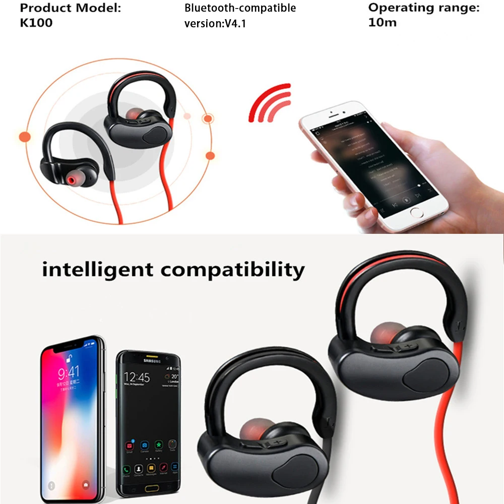 Sports Bluetooth-compatible Earphone Wireless Headphones Stereo Headset K98 K100 Wireless Earbuds HiFI Bass Hands-Free With Mic enlarge