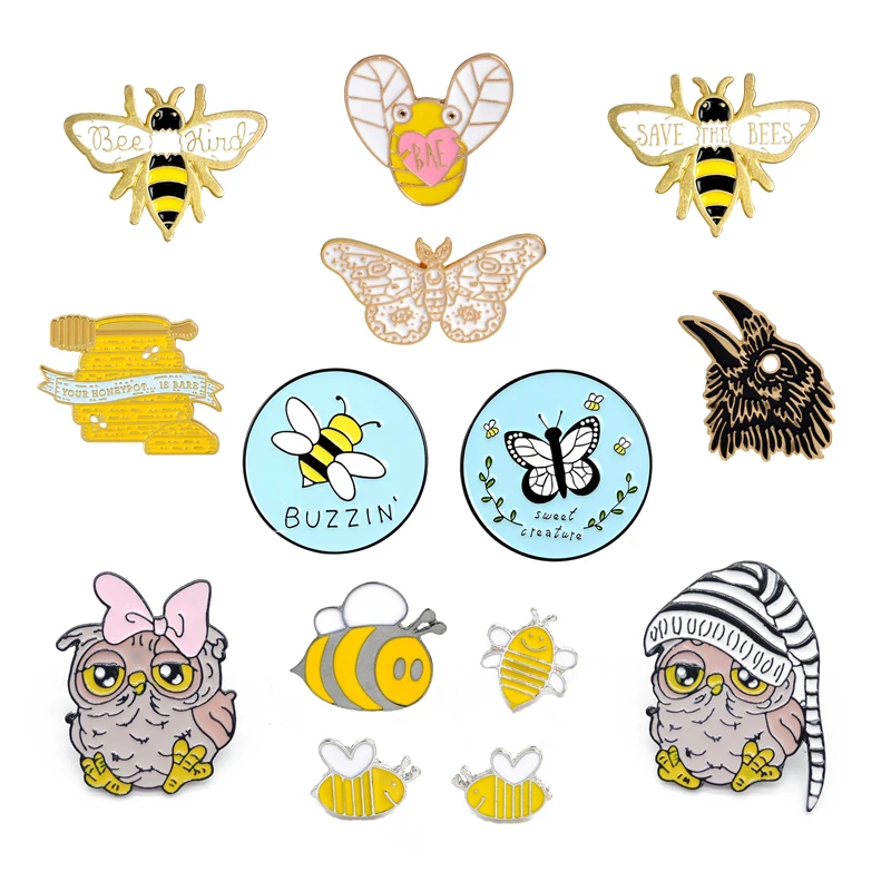 Брошь на рюкзак с эмалированным Изображением Животных бабочки пчелы птицы совы |