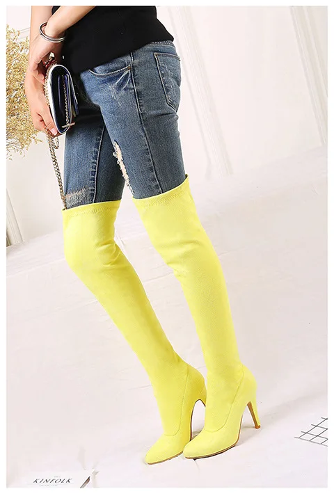 

New sexy pointed sleeve high slim heel high elastic large size women's Boots