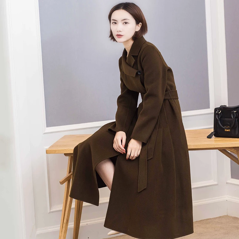 

High-end double-sided cashmere overcoat women's winter wool woolen Hepburn style woolen Korean style overknee coat