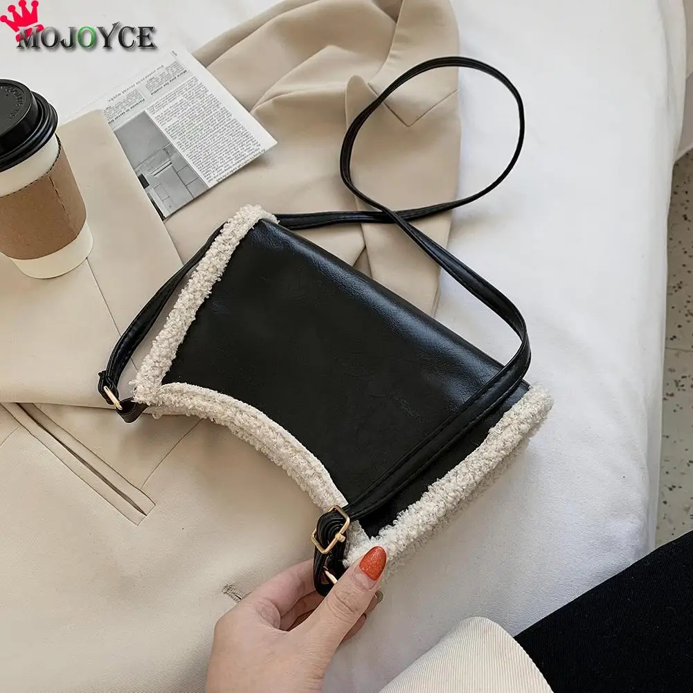 

Women Splicing Fleece PU Shoulder Crossbody Bag Portable Money Purse Autumn Tote Fashion Exquisite Shopping Bag