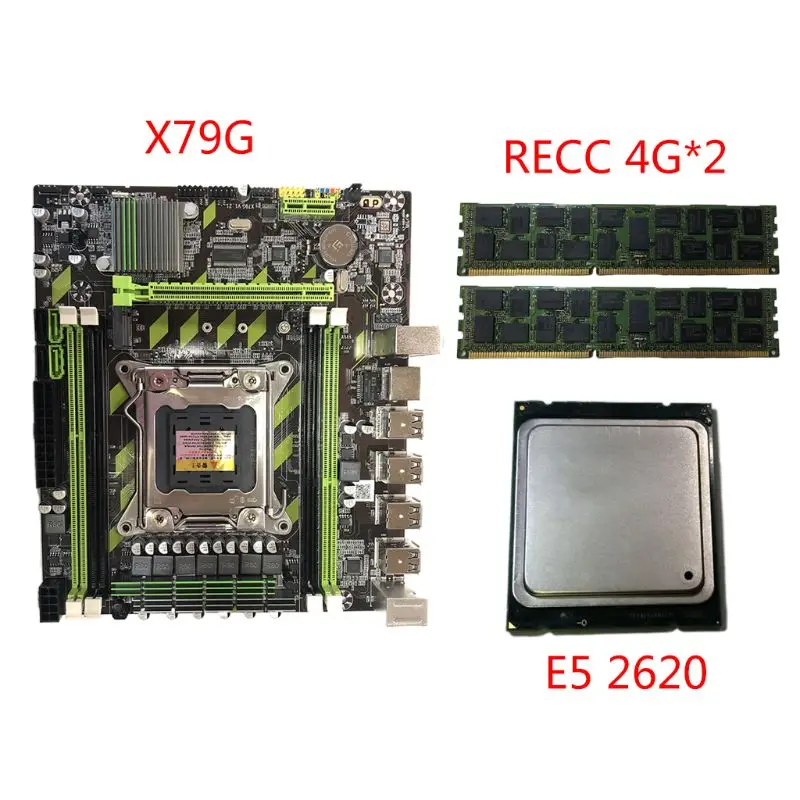 X79G Motherboard LGA 2011 DDR3 Mainboard with M.2 Interface E5 2620 CPU 2x4G Memory Card for In-tel Xeon E5 Core I7 CPUs