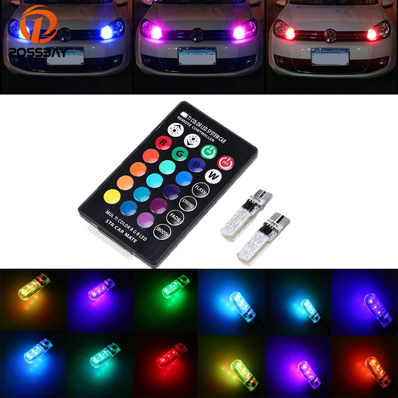 Posbay силиконовый RGB светодиодный T10 автомобильный клиновидный боковой светильник