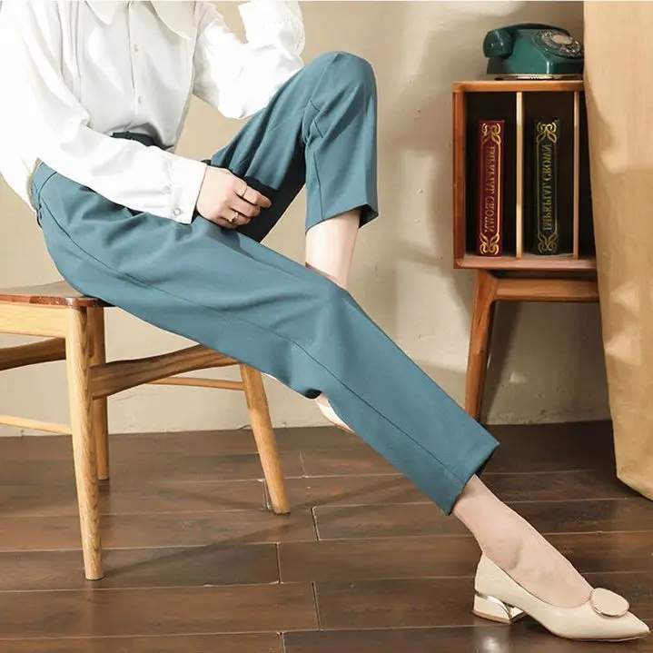 

Women Summer Casual Solid Ankle-Length Pants 2022 High Waist Fashion Street Female Elegant Straight Pants Trousers Clothing