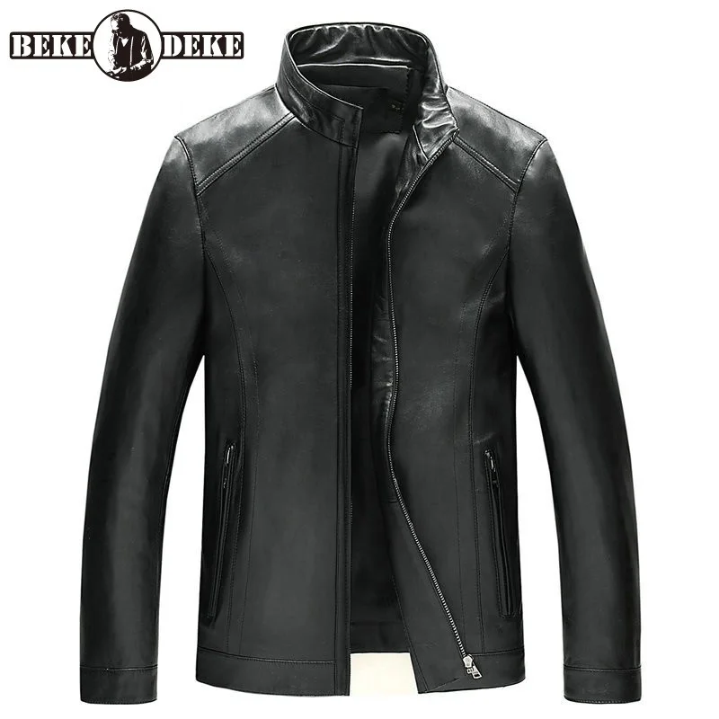 

Мужская Байкерская короткая куртка, мотоциклетная куртка из натуральной овечьей кожи, с воротником-стойкой, на молнии, верхняя одежда для о...