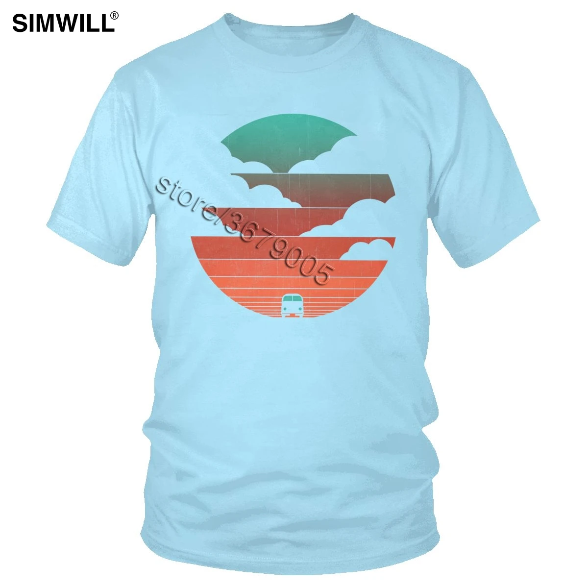 Винтажная футболка с рисунком автобуса на закате Классическая Повседневная