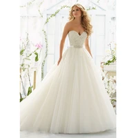 newest design custom made luxury bridal sweetheart chapel train tulle beading pearls wedding dresses ball gown