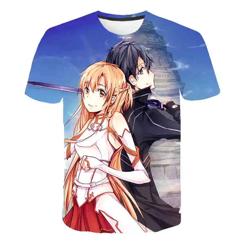 Летняя футболка для подростков с героями аниме Sword Art Online модная женская и мужская