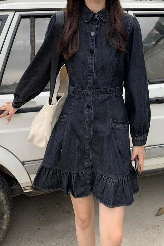 

Real Shot Large Size Women's Denim One-Piece Dress Fat Girl Retro