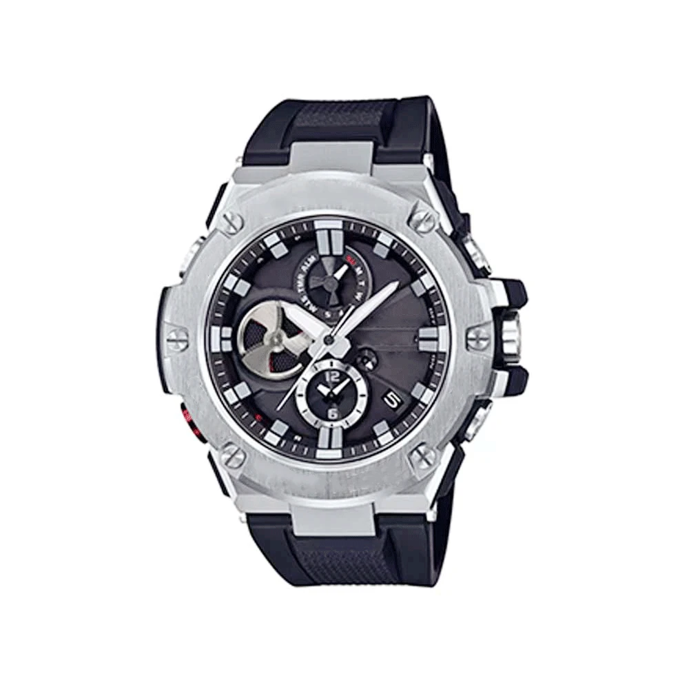 

GST-B100 Спортивные кварцевые мужские часы с календарем, все руки могут работать, водонепроницаемый ремешок из нержавеющей стали PU