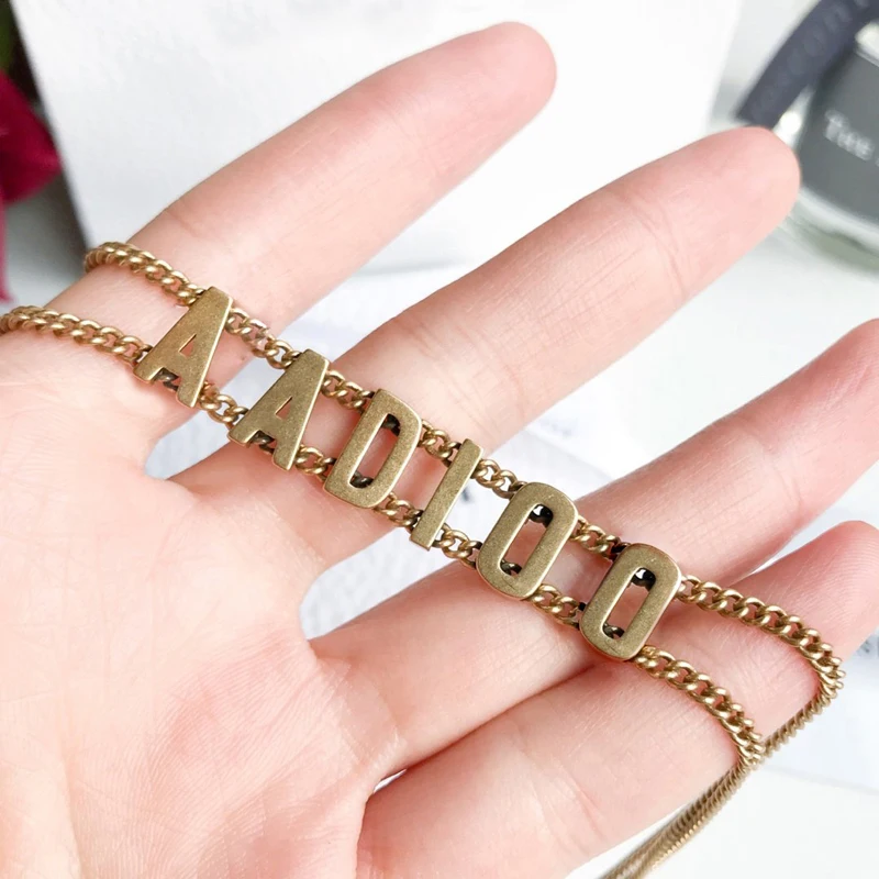 

TC1564C1549 Stylish Wedding Jewelry Personality Letters Vintage Collar Chain Gold-plated High Quality Necklace Hand Catenary Set