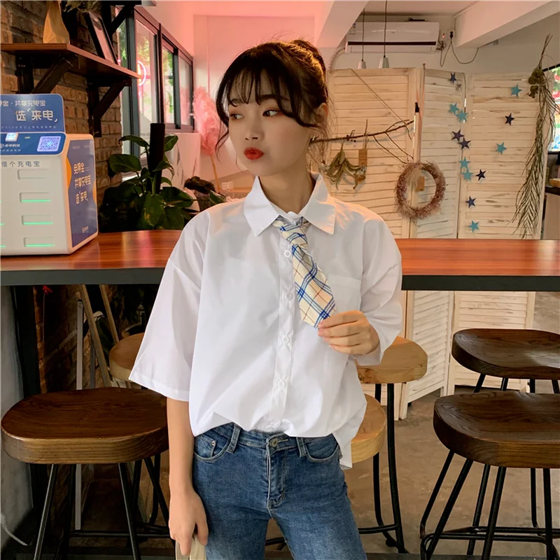 

Polo Shirt Chiffon Loose Plus Size Women's Blouses New Casual Blouse Fashion Short Sleeve Top Solid Color Summer Houthion