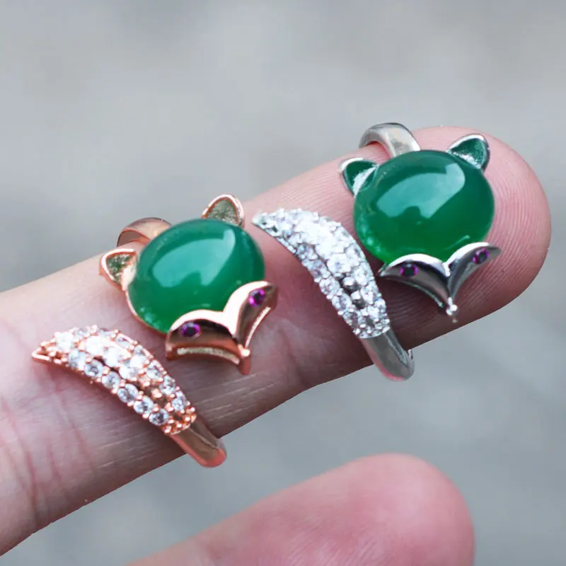 Women's Rings S925 Sliver Jade Stone Green Purple Red Fox Zircon Gold-plated Jewelry Gift for Female Fine | Украшения и