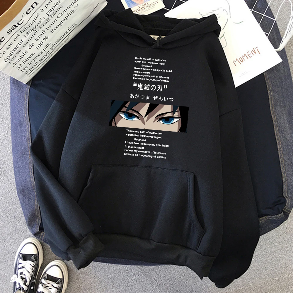 

Pure Cotton Demon Slayer Eyes Clothes Mens Pocket Fleece Anime Hoodies Crewneck Pullover Creativity Sweatshirt Autumn Warm