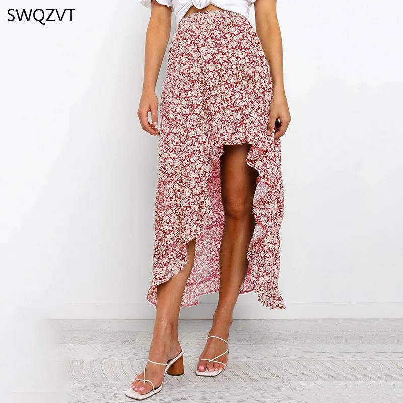 New Maxi Skirts Vintage High Waist Print Irregular Women Skirt Spring Summer Beach Casual Long ladies Clothes | Женская одежда