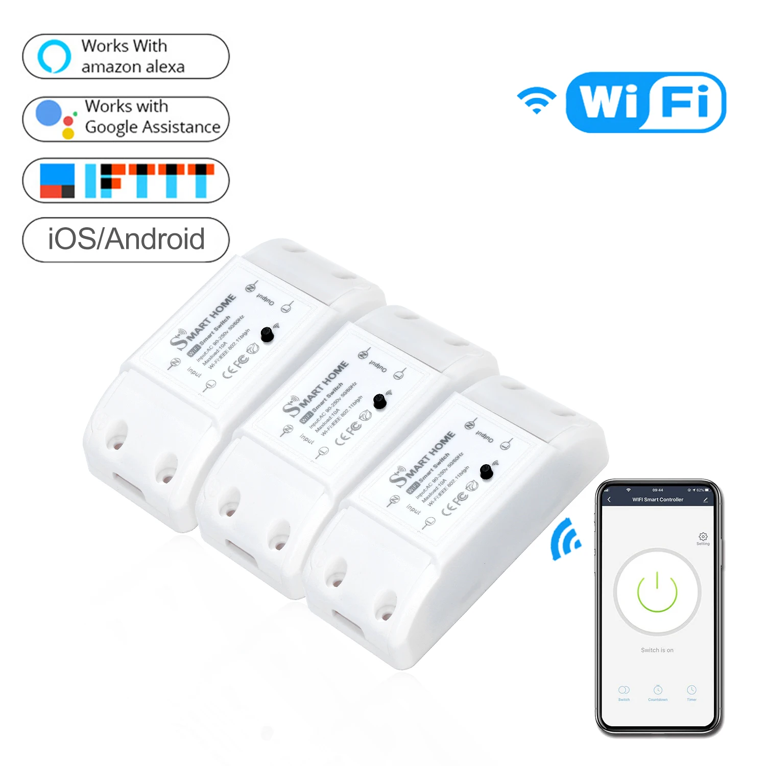 

Basic Smart Remote Control Wifi Switch Compatible with Alexa Google Assistant Smart Life DIY via Smart Phone No Hub Needed