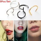 Непункция Зажим для ушей Кольцо в носу Кольцо для губ панк стиль пирсинг в нос обманка фейк септум Кольцо-клипса из титановой стали для имитации Пирсинга Ушей, носа, губ, унисекс, Украшения для тела,5 шт.