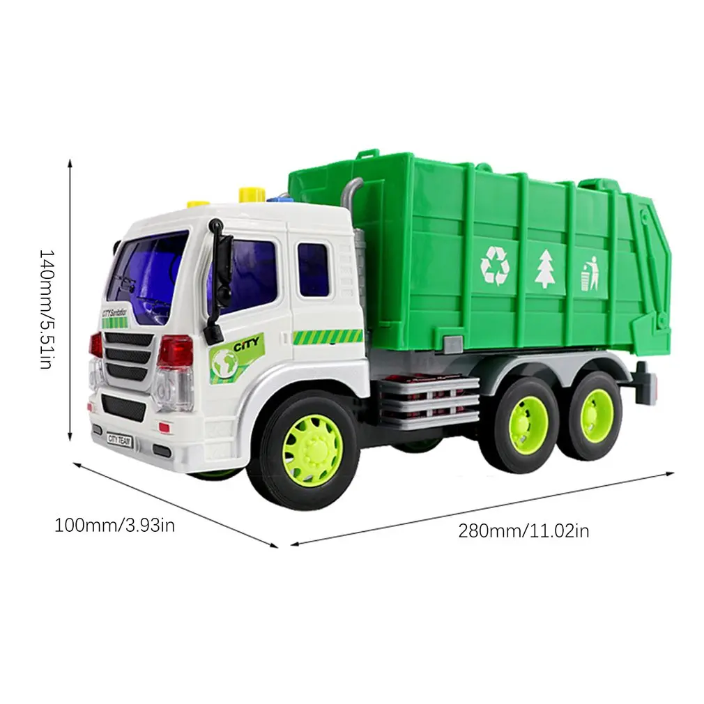 Cami&oacute;n de basura grande 1/16, contenedor de basura ligero y sonoro, reciclaje de basura de juguete, simulaci&oacute;n de coche, cami&oacute;n de basura de inercia-5