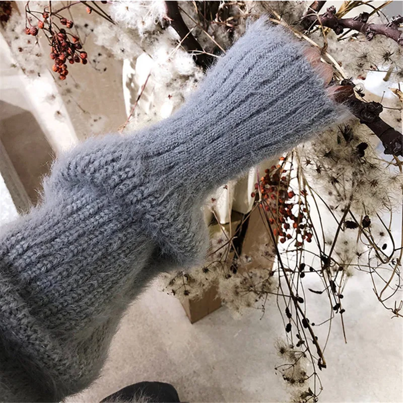 

Fluffy Mink Cashmere Sweater Women Autumn Winter Thick Sweater Woman Casual Turtleneck Long Sleeve Knitted Pullover Pull Femme