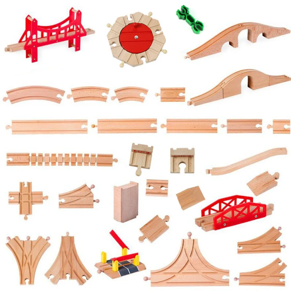 

All Kinds Wooden Railway Train Track Accessories Beech Wooden Tracks Set Bridge Parts Fit Biro Brand Train Toys