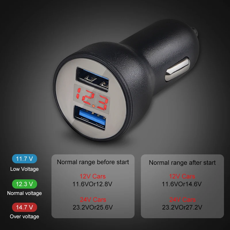 Автомобильное зарядное устройство с двумя USB портами 3 1 А светодиодный дисплей